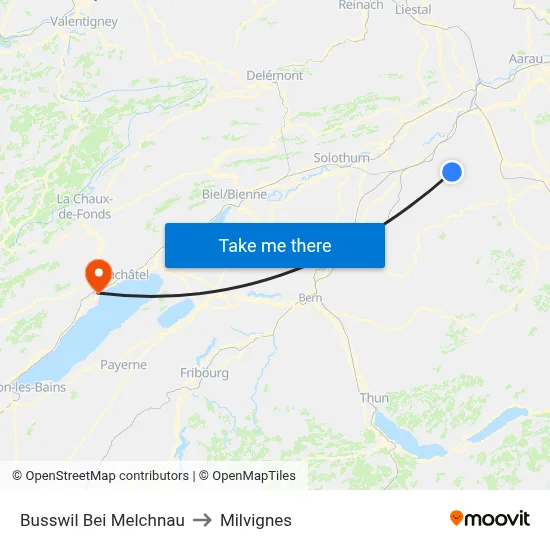 Busswil Bei Melchnau to Milvignes map