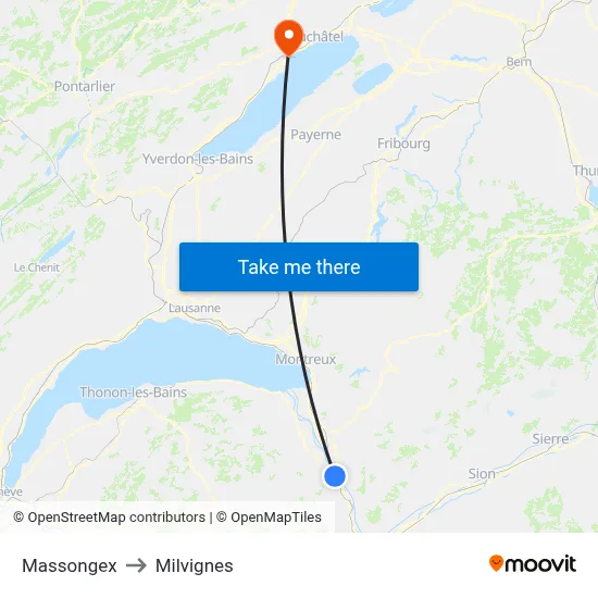 Massongex to Milvignes map