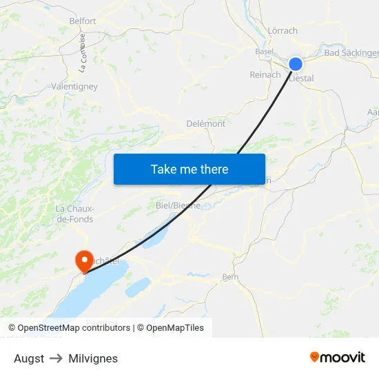 Augst to Milvignes map