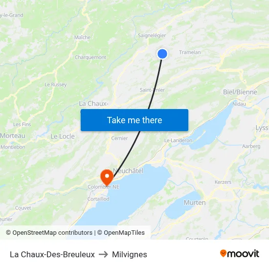 La Chaux-Des-Breuleux to Milvignes map
