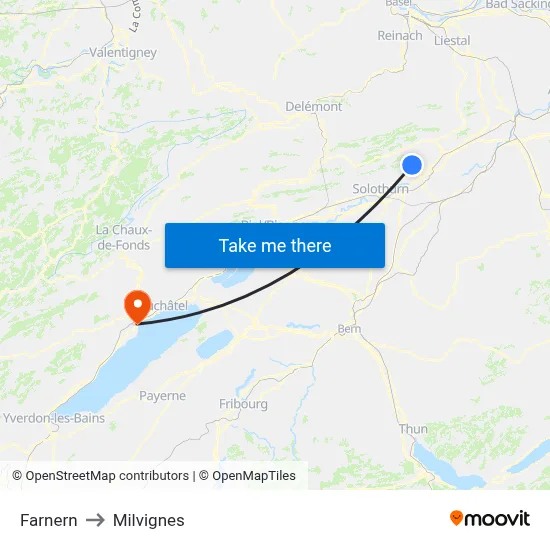 Farnern to Milvignes map