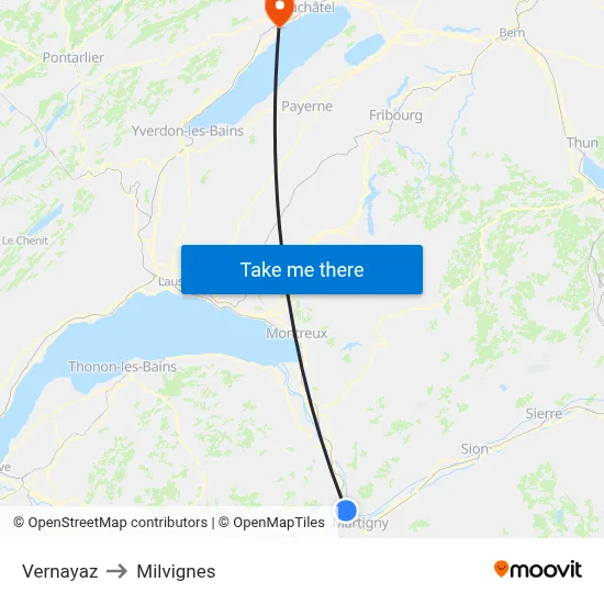 Vernayaz to Milvignes map