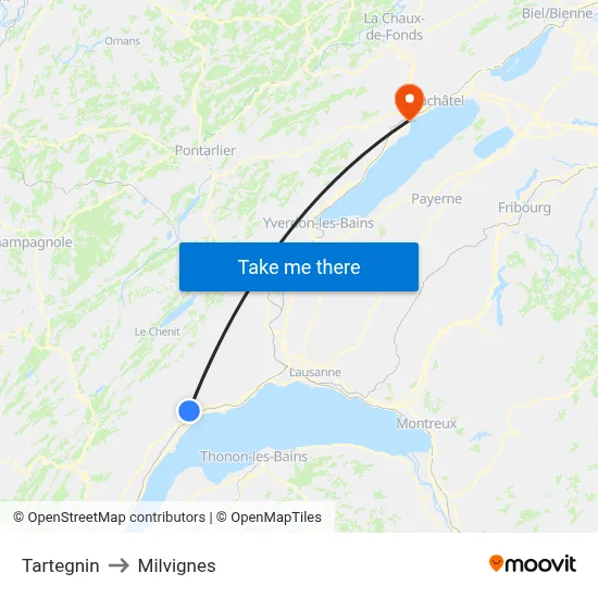 Tartegnin to Milvignes map