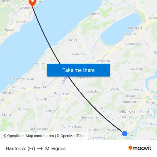 Hauterive (Fr) to Milvignes map