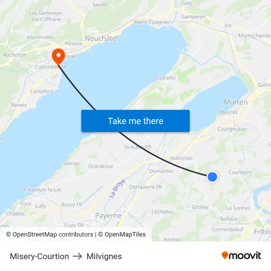 Misery-Courtion to Milvignes map