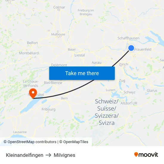 Kleinandelfingen to Milvignes map