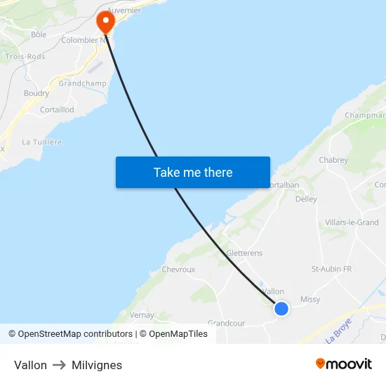 Vallon to Milvignes map