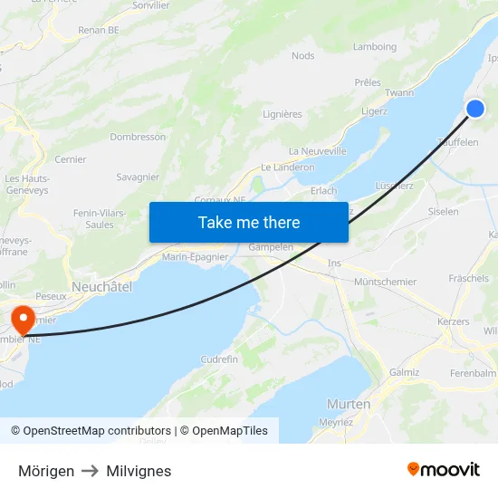 Mörigen to Milvignes map