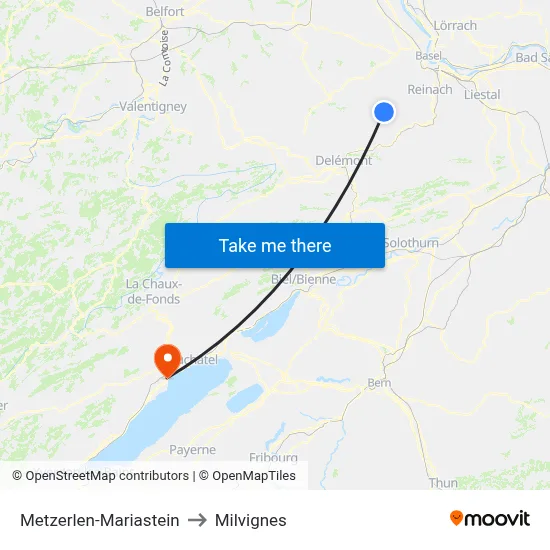 Metzerlen-Mariastein to Milvignes map