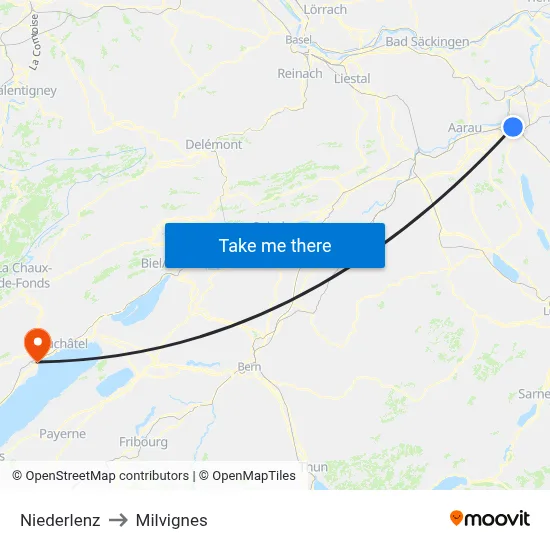 Niederlenz to Milvignes map