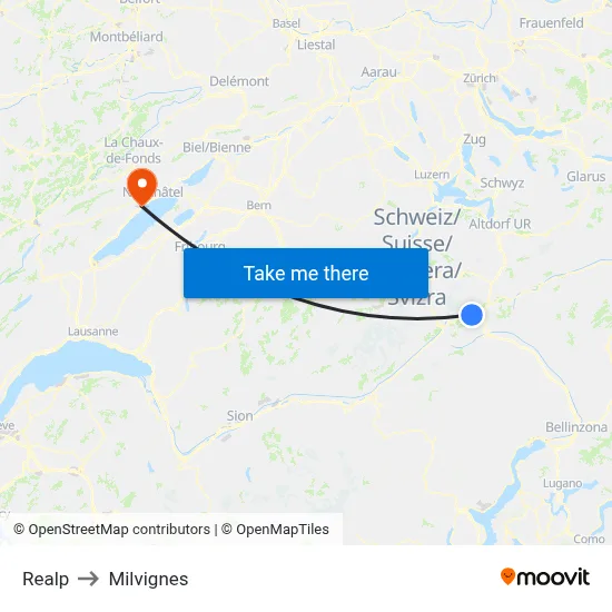 Realp to Milvignes map