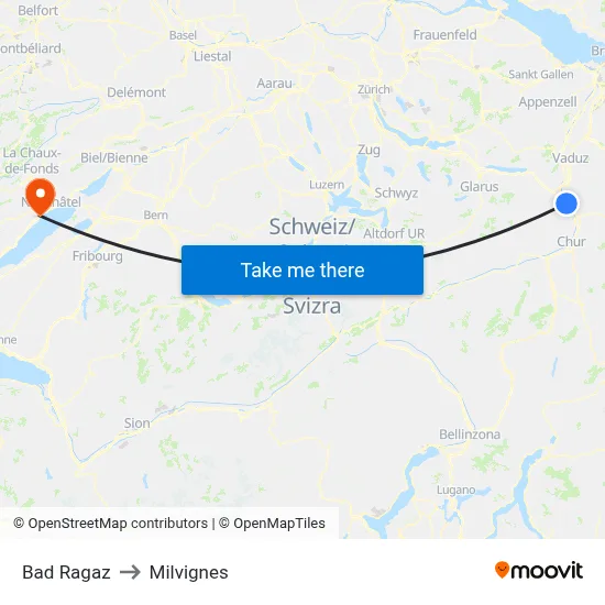 Bad Ragaz to Milvignes map