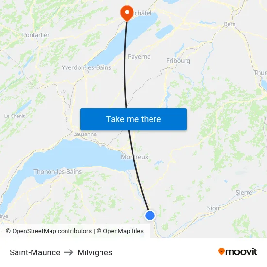 Saint-Maurice to Milvignes map