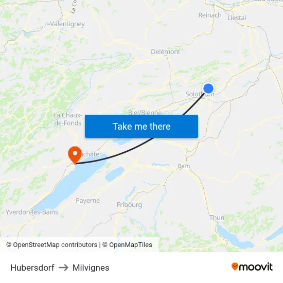 Hubersdorf to Milvignes map
