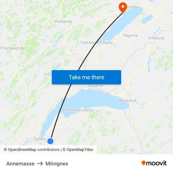 Annemasse to Milvignes map