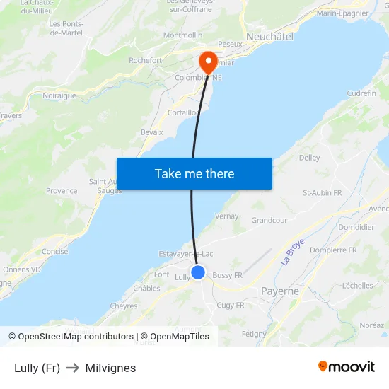 Lully (Fr) to Milvignes map