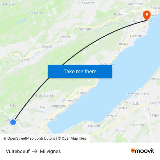 Vuiteboeuf to Milvignes map
