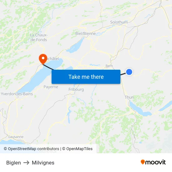 Biglen to Milvignes map