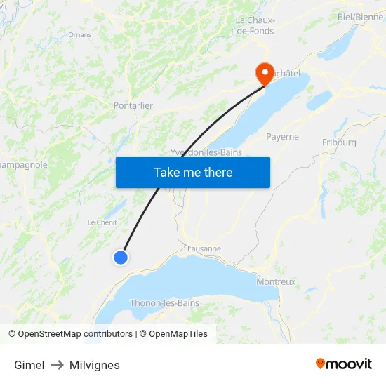 Gimel to Milvignes map