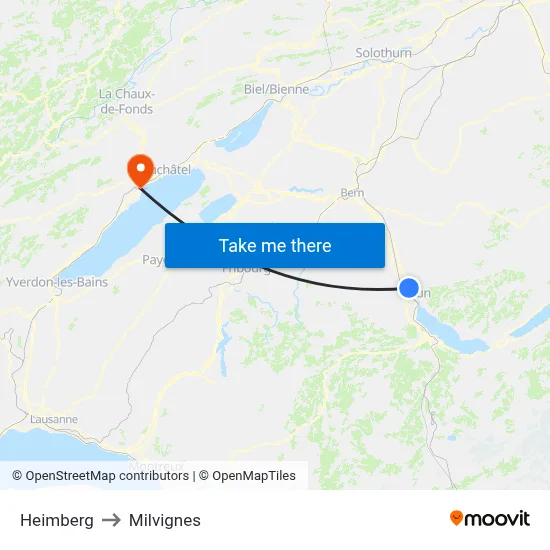 Heimberg to Milvignes map