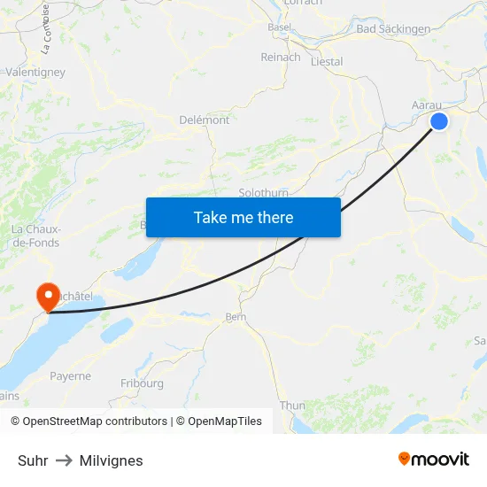 Suhr to Milvignes map