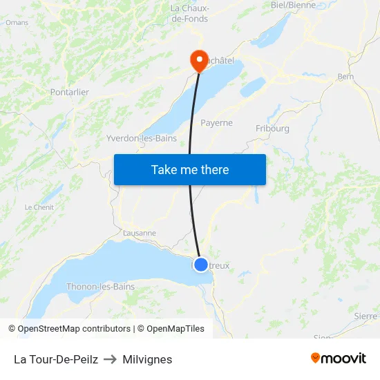 La Tour-De-Peilz to Milvignes map