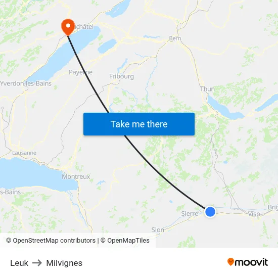Leuk to Milvignes map