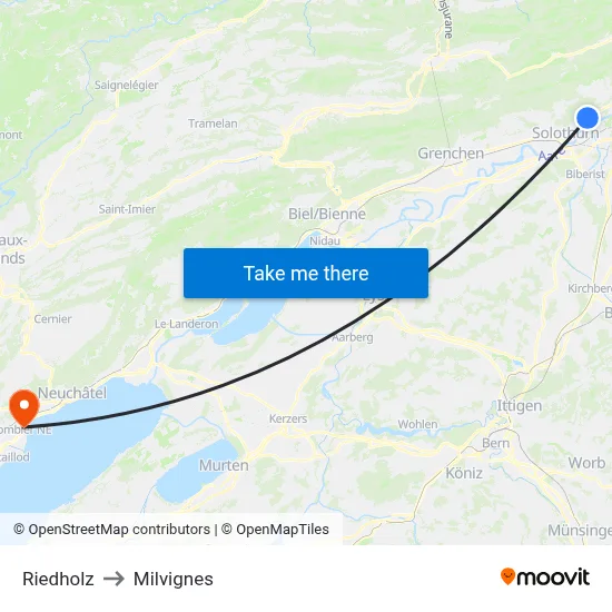 Riedholz to Milvignes map