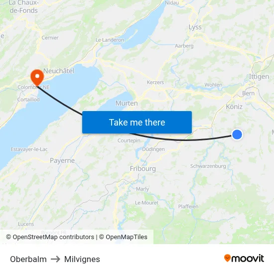 Oberbalm to Milvignes map