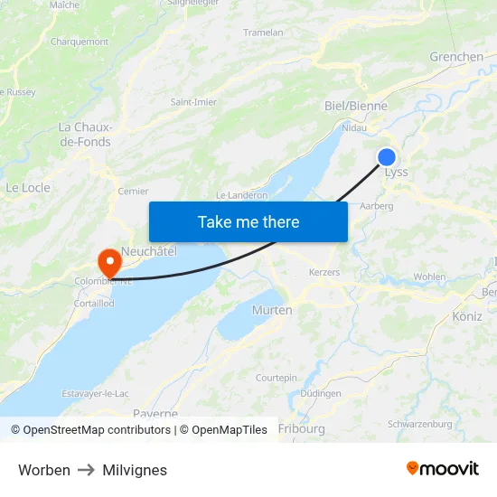Worben to Milvignes map