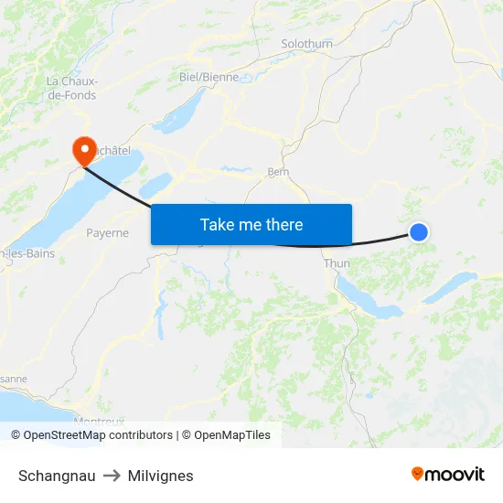 Schangnau to Milvignes map