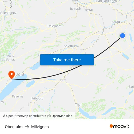 Oberkulm to Milvignes map