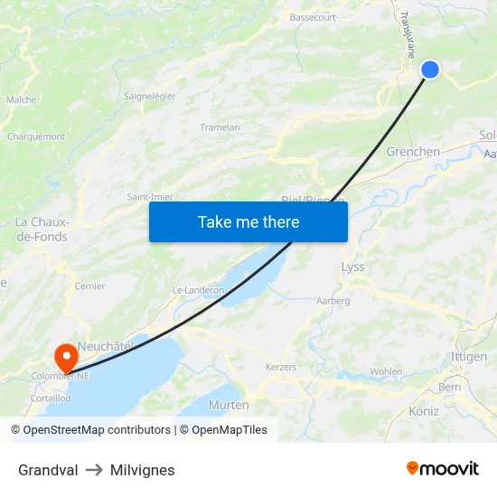 Grandval to Milvignes map