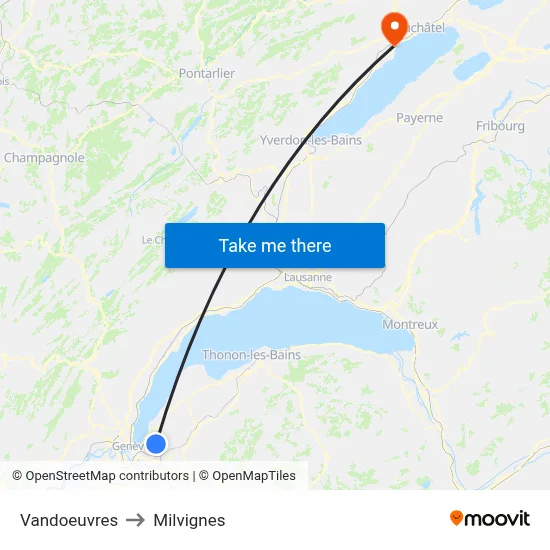 Vandoeuvres to Milvignes map