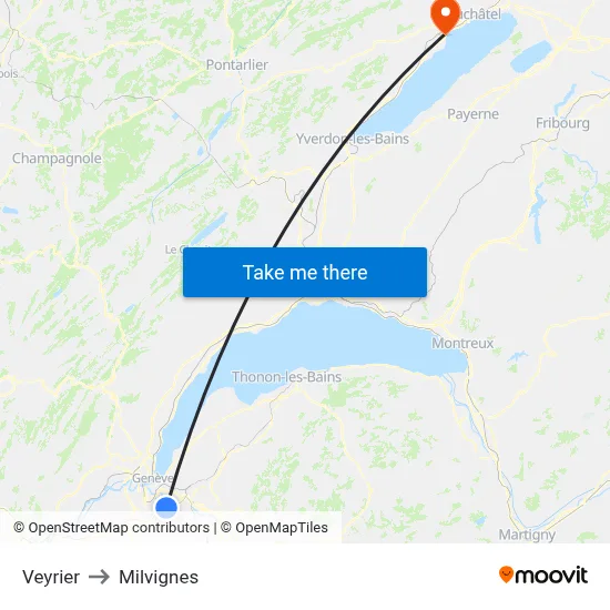 Veyrier to Milvignes map