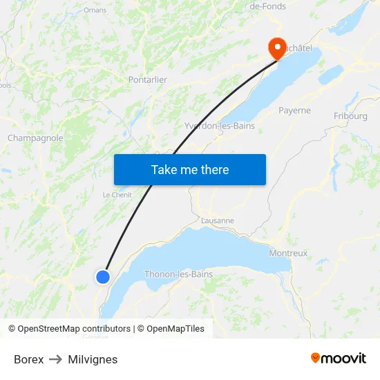 Borex to Milvignes map
