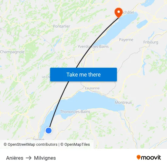 Anières to Milvignes map
