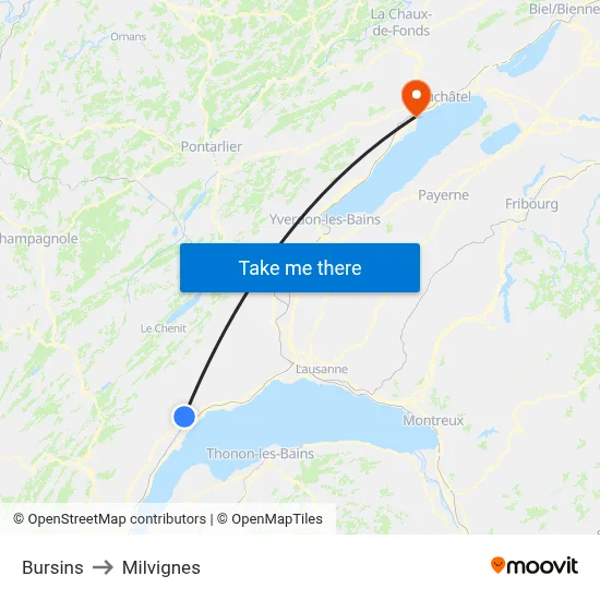Bursins to Milvignes map