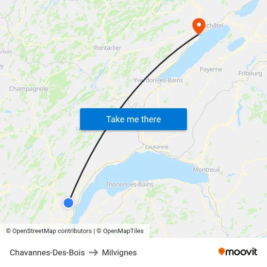 Chavannes-Des-Bois to Milvignes map