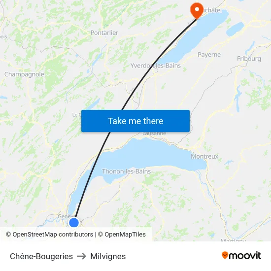 Chêne-Bougeries to Milvignes map