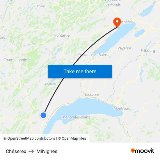 Chéserex to Milvignes map