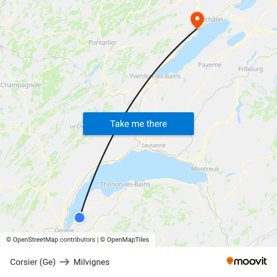 Corsier (Ge) to Milvignes map