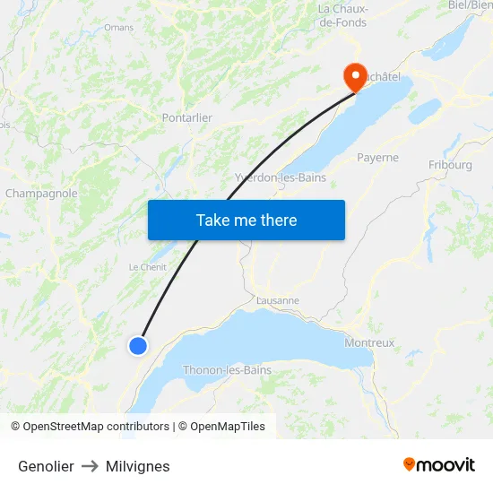 Genolier to Milvignes map