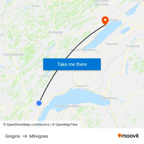 Gingins to Milvignes map