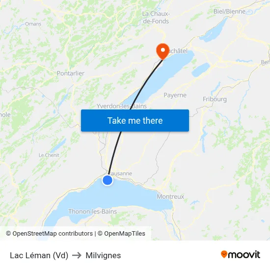 Lac Léman (Vd) to Milvignes map