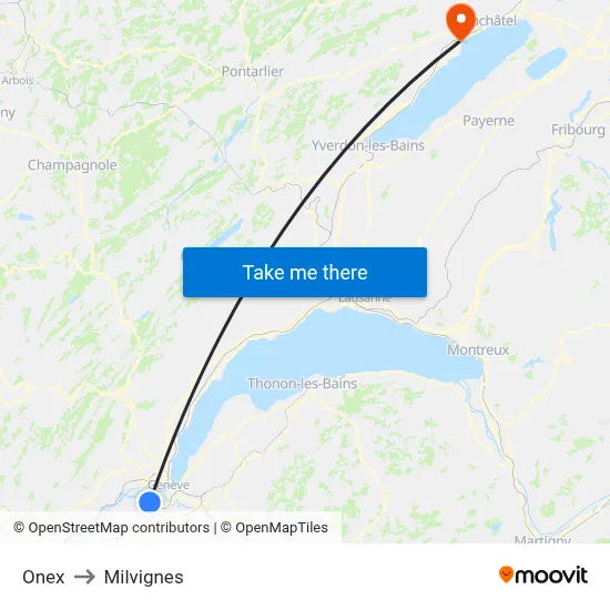 Onex to Milvignes map