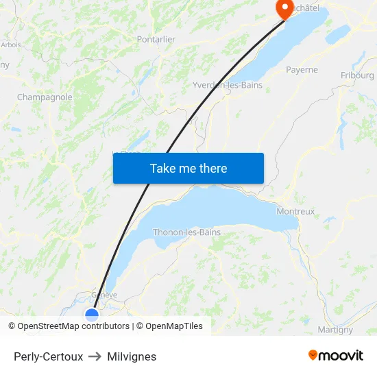 Perly-Certoux to Milvignes map