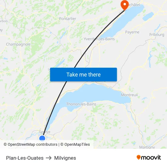 Plan-Les-Ouates to Milvignes map