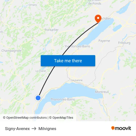 Signy-Avenex to Milvignes map