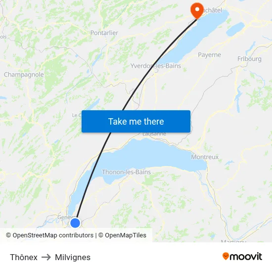 Thônex to Milvignes map